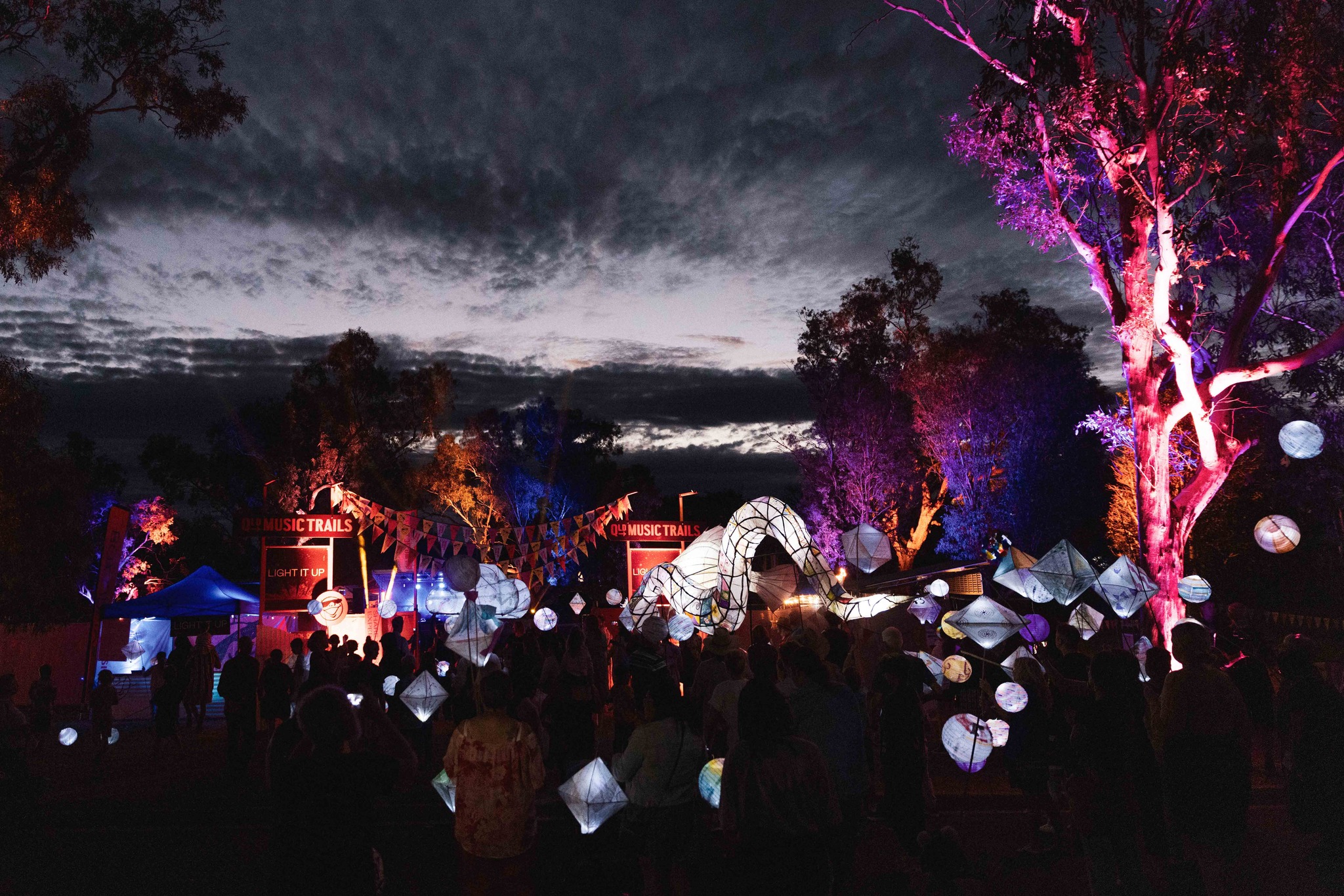 Colourful lanterns light the sky during Outback River Lights Festival, Cunnamulla Colourful lanterns light the sky during Outback River Lights Festival, Cunnamulla