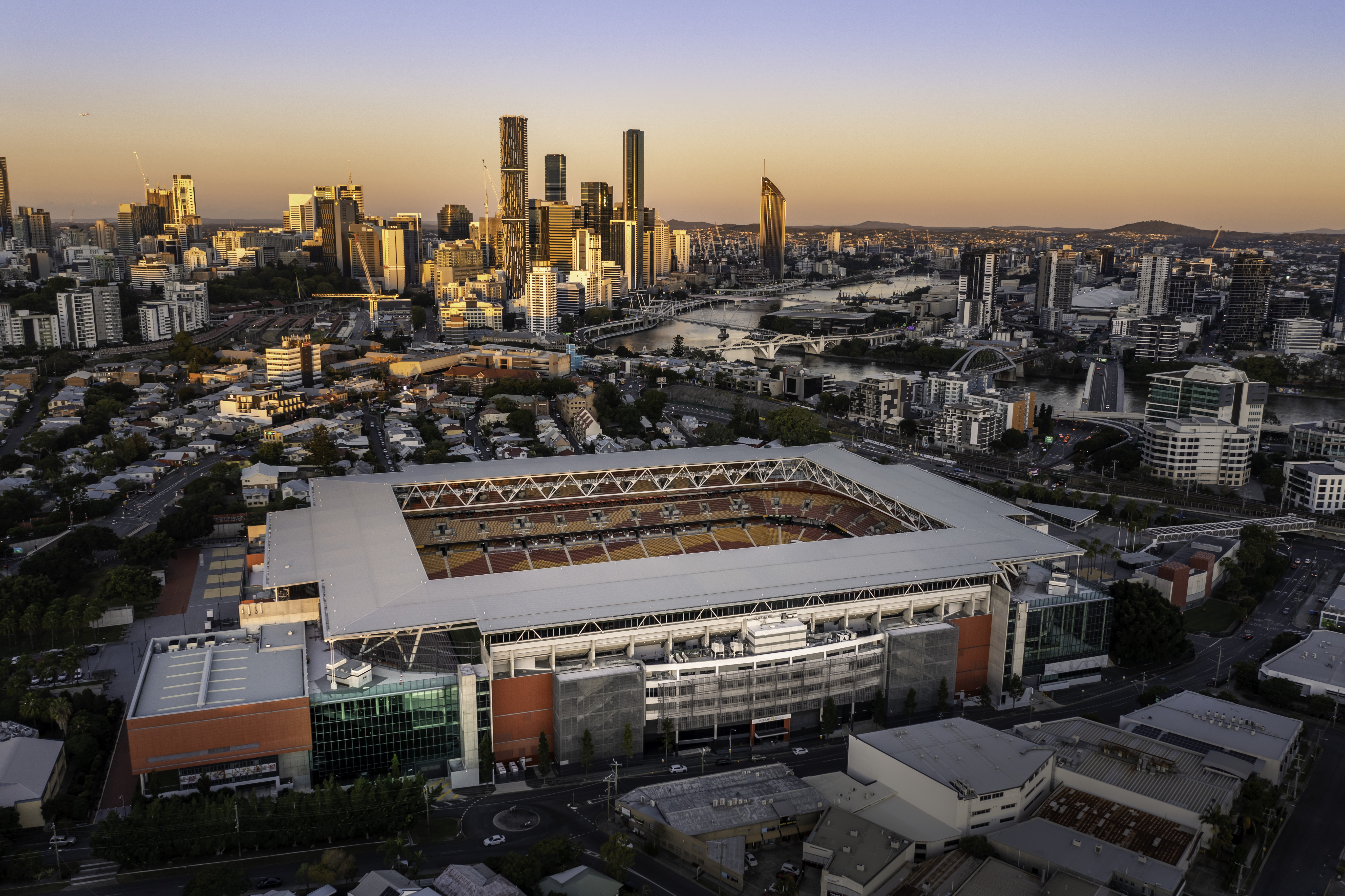 Drone Shots at sunset over Suncorp Stadium